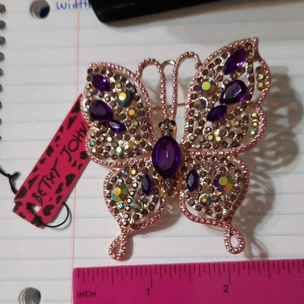 New Betsey Johnson Purple and Gold Butterfly Brooch